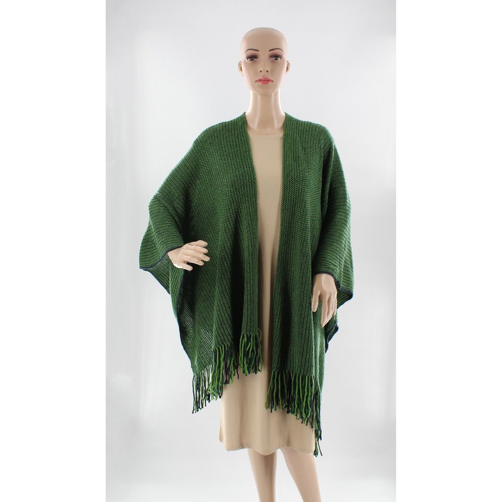Accessory Street Navy & Green Knit Topper Ruana